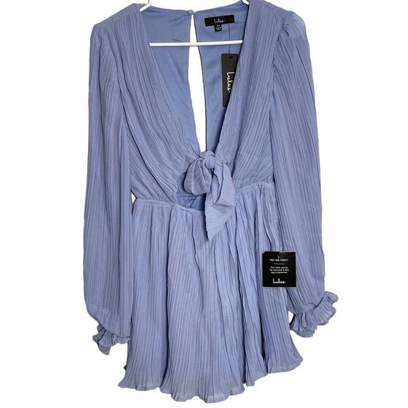 NWT Lulus XS Blue Pleated Long Sleeve Romper Women's Romper - Picture 2 of 13
